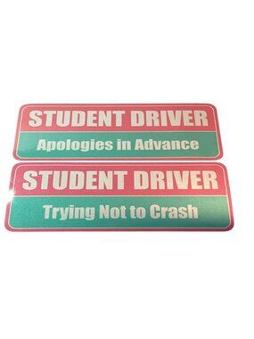 2 Pack Pink and Green Student Driver Reflective Adhesive Vinyl 10" X 3.5" New